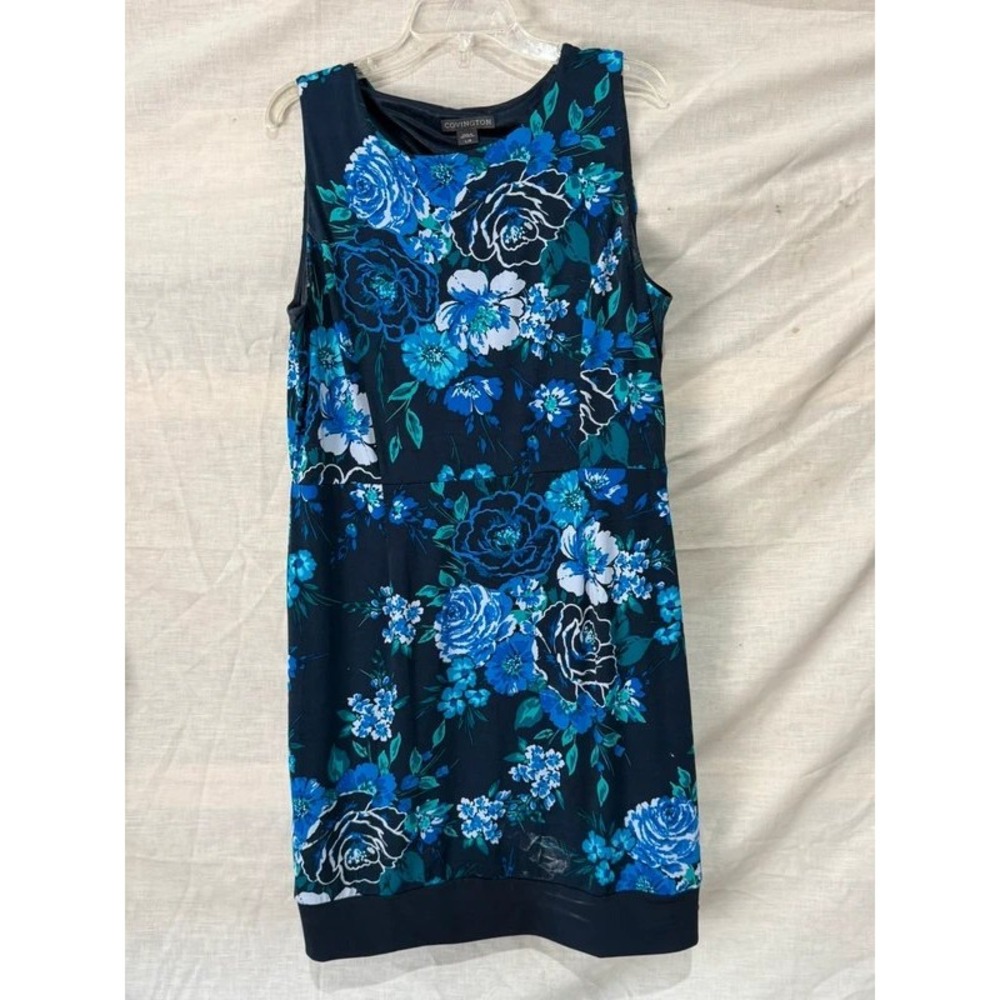 Covington Floral Sleeveless Sheath Shift Dress Blue Black Women Large